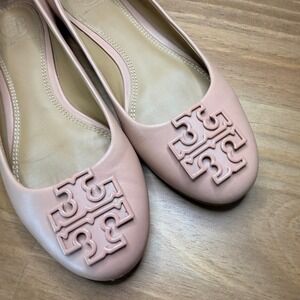 Tory Burch Melinda Multi Logo Ballet Flats Size 5 Makeup Nude Pink Leather